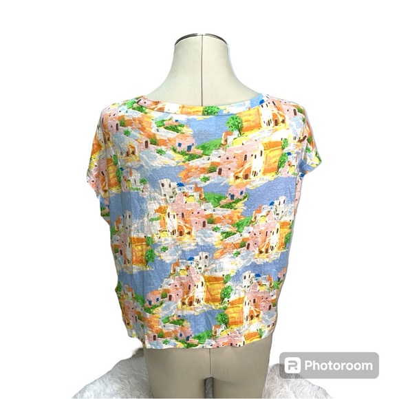 Cynthia Rowley 100% Linen Greek Island Novelty Print Blouse Top Size XL - Picture 3 of 9